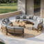 Ensemble de conversation de patio en aluminium demi-lune pour 3 personnes avec coussins et table basse-669800944-672642505