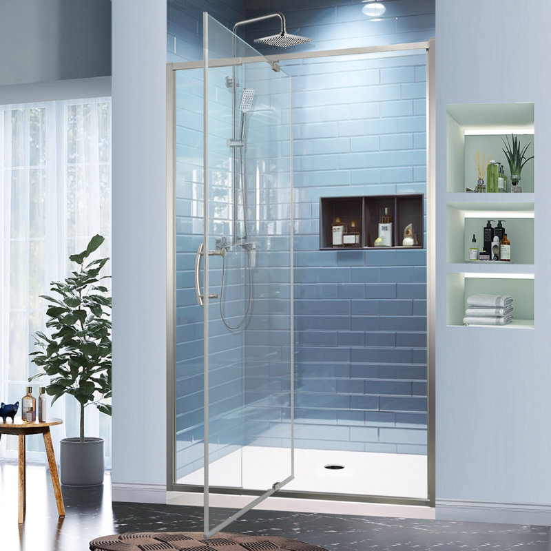 42 in. Brushed Nickel Semi-Frameless Pivot Shower Door