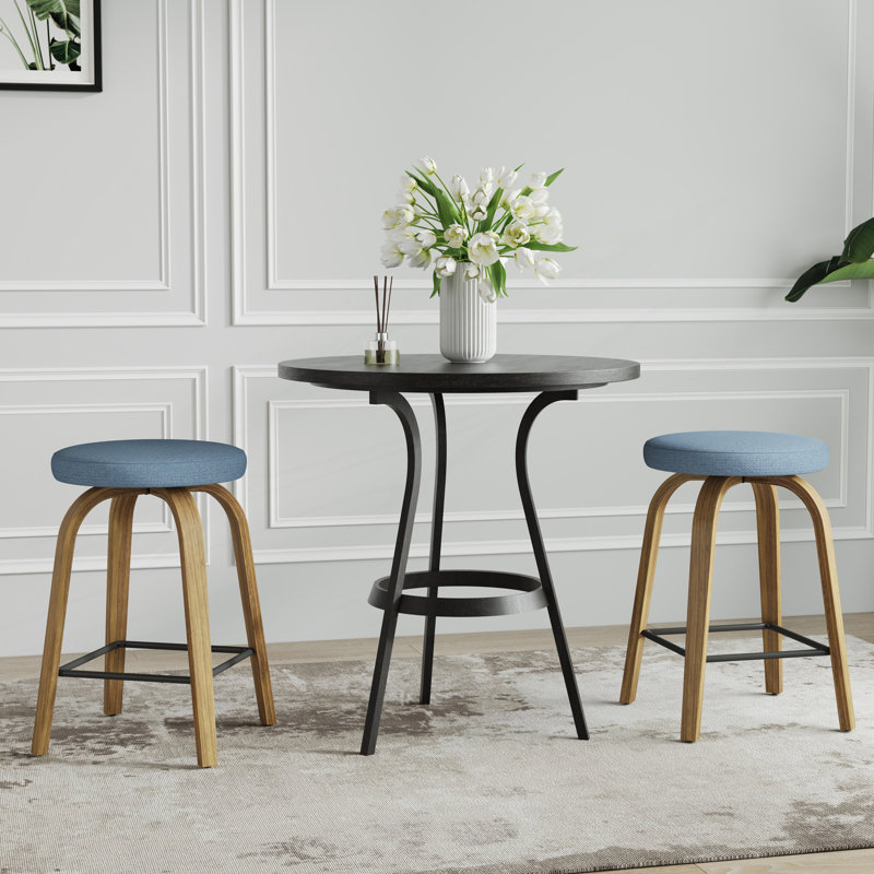 Swivel Upholstered Counter Stool, Bleu/brun, 25.64