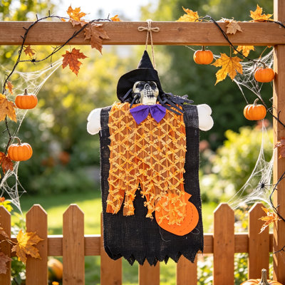 Décorations d'Halloween suspendues avec tête de squelette et citrouille, décoration d'Halloween effrayante pour jardin, pelouse, jardin, maison hantée