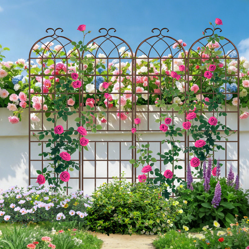 Treillis de jardin, matériau métallique durable pour supporter les plantes grimpantes, utilisation à l'extérieur, Brun