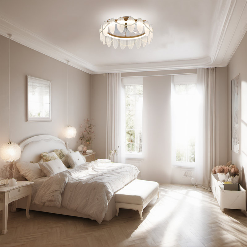 Ventilateur de plafond en cristal 20 po avec éclairage à DEL à intensité variable Allegra, abat-jour en cristal en forme de plumes et perles