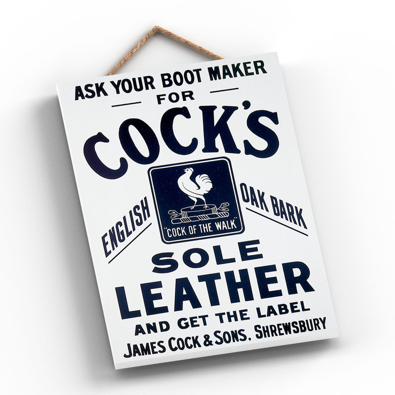 Cocks Sole Leather Vintage Retro Poster Design On Wooden Plaque