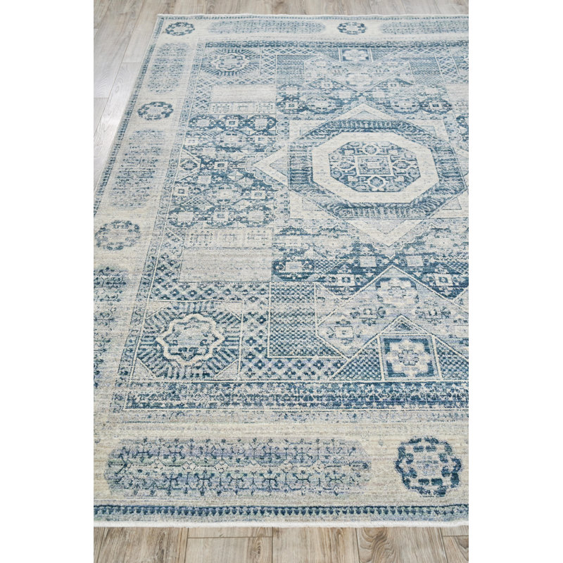 Vintage Looms Light Blue/Blue Polyester powerloom Area Rug, Rectangle 12' x 15'
