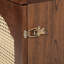 Grand lit escamotable, armoire-lit en bois de pin avec centrale électrique et panneau de décoration en rotin, noyer
