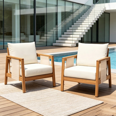 Fauteuil club d'extérieur, coussins blancs hydrofuges