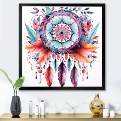 Mauve Boho Dreamcatcher, aquarelle encadrée sur toile