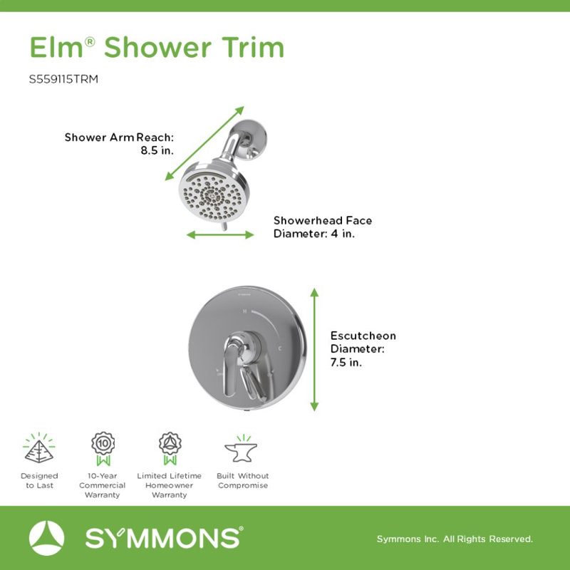 Elm Wall Mount Shower Trim Kit with Volume Control, Polished Chrome