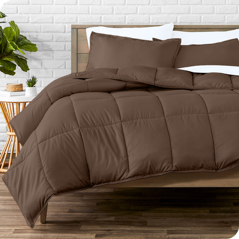 Lit dans un sac en microfibre 1800 de qualité supérieure 1800, Très grand édredon + 6 pièces supplémentaires, Cacao / blanc