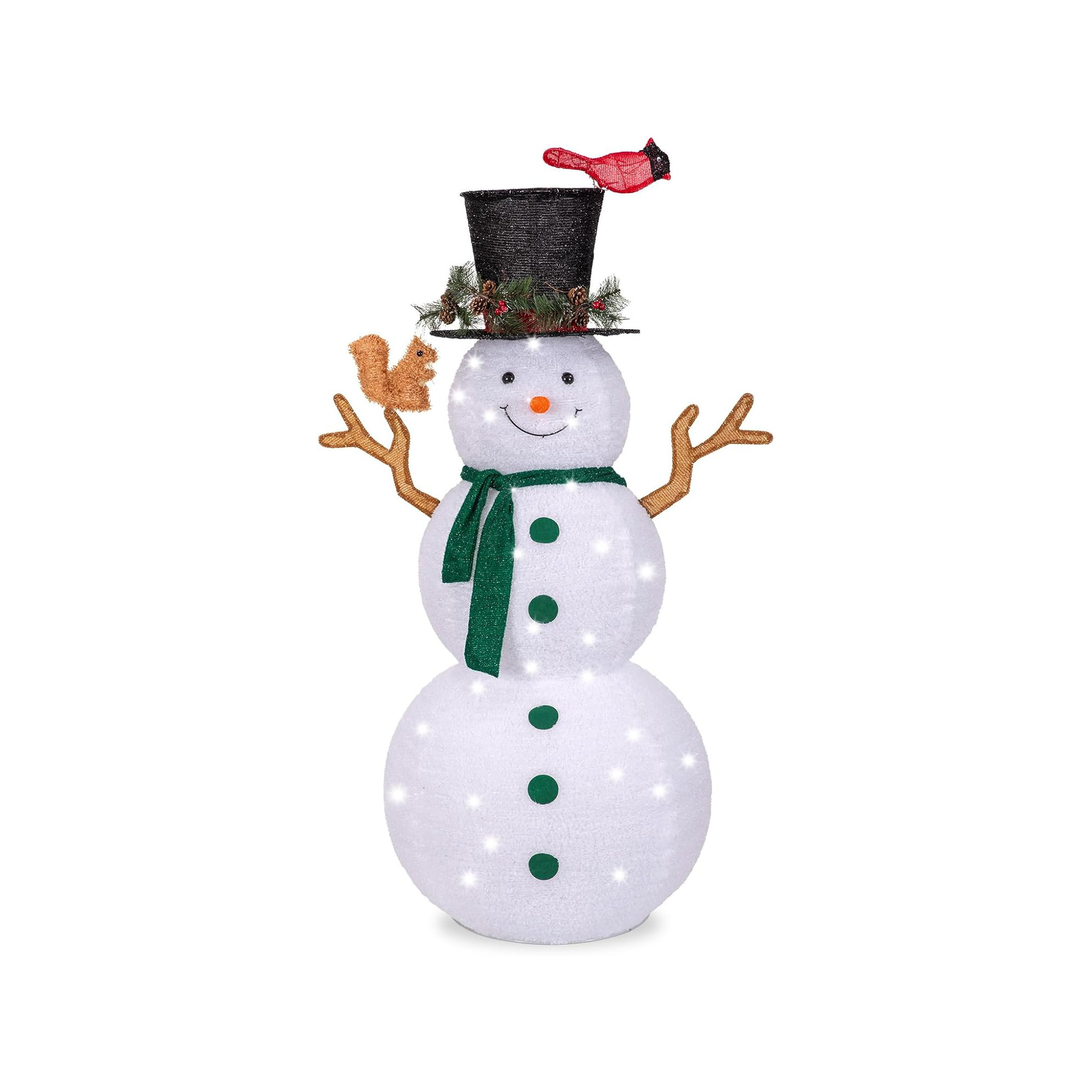 Lighted Pop-up Snowman, Outdoor Christmas Décor With Led Lights, Collapsible Snowman With Top-hat Scarf