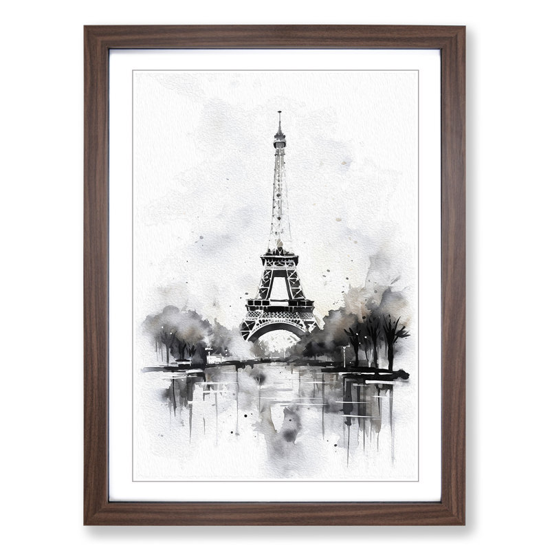 Eiffel Tower Gestural Framed Print, 46" H x 34" W x 2" D, Walnut