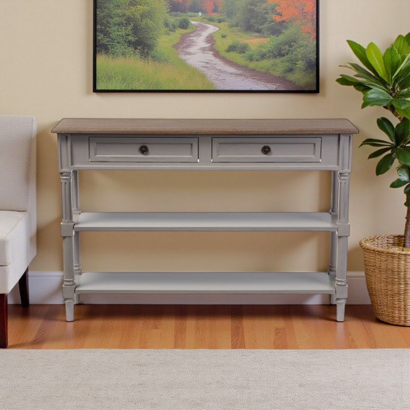 Console en bois et gris à deux tiroirs Gunars H 31,09 po x l 46,54 po x P 11,46 po Gunars