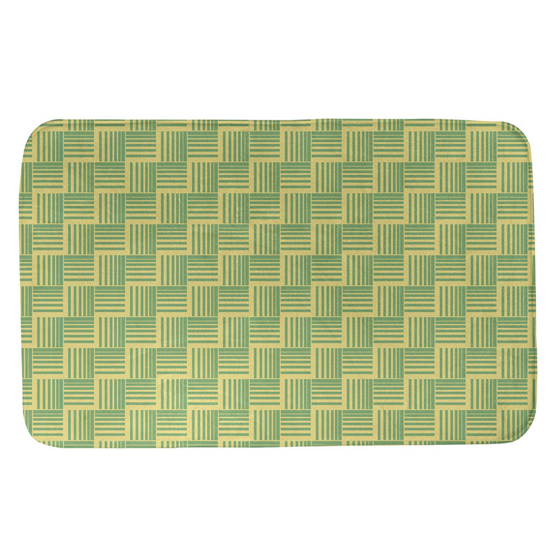 Tapis de bain géométrique antidérapant rectangulaire à rayures baskettressées, l 17 po x L 24 po, Jaune/vert