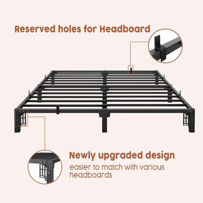 Metal Bed Frame, Heavy Duty Platform with 800 lbs Support, No Box Spring Needed, Easy Tool-Free Assembly, Noise-Free Design