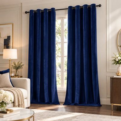 Velvet Curtains Decorative Soft Luxury Blackout Drapes Thermal Insulated Window Curtains 2 Panels Grommet Top, Royal Blue, 52"x90"