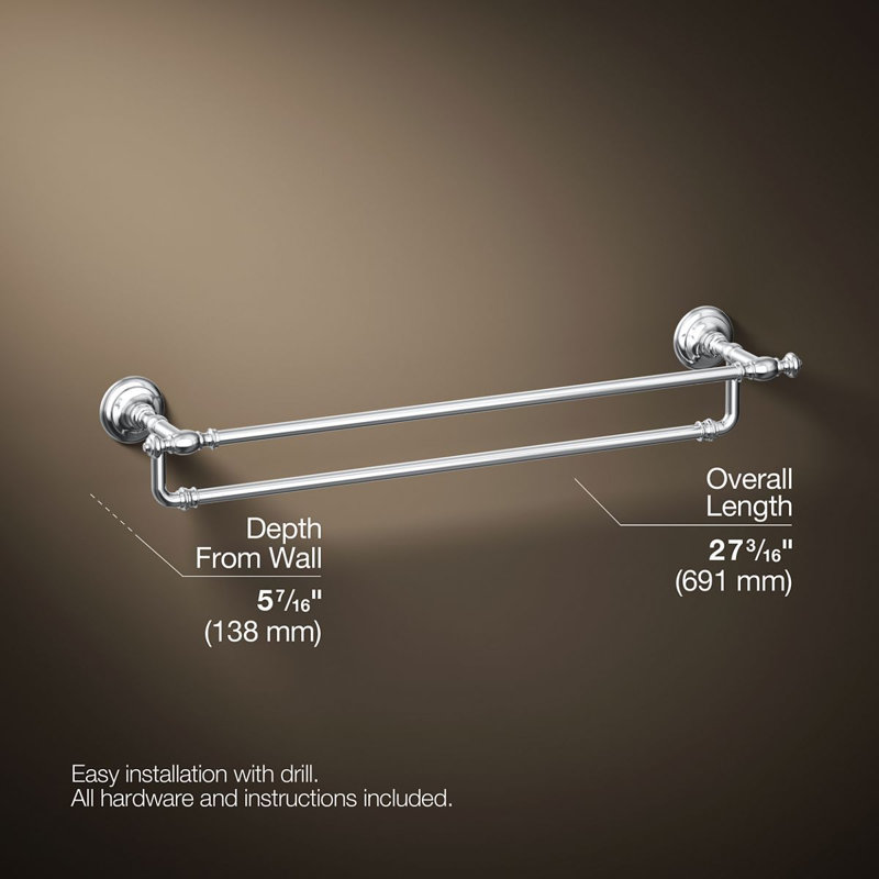 Artifacts® Double 24" Wall Mounted Towel Bar, Polished Chrome