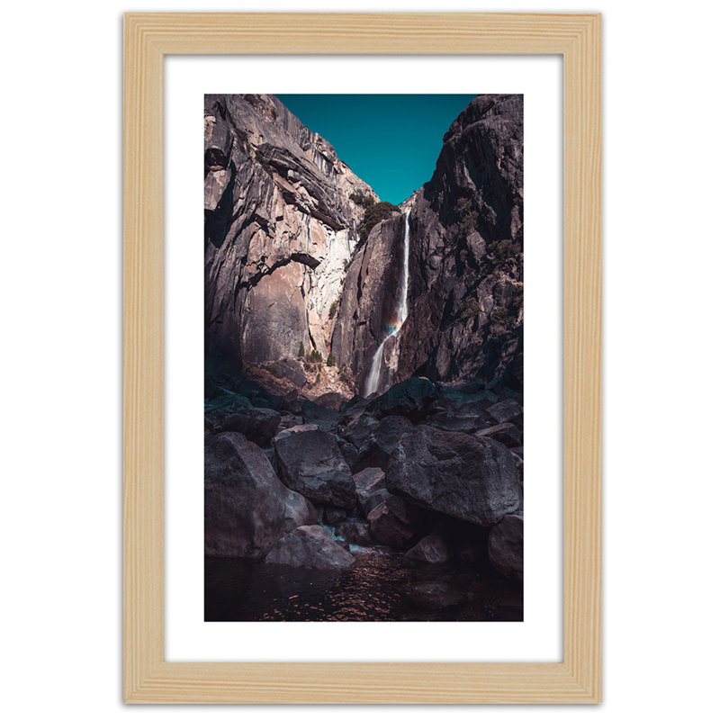Waterfall Rocks Nature 1 Piece Single Picture Frame Wall Art, 100cm H x 70cm W, Light Brown