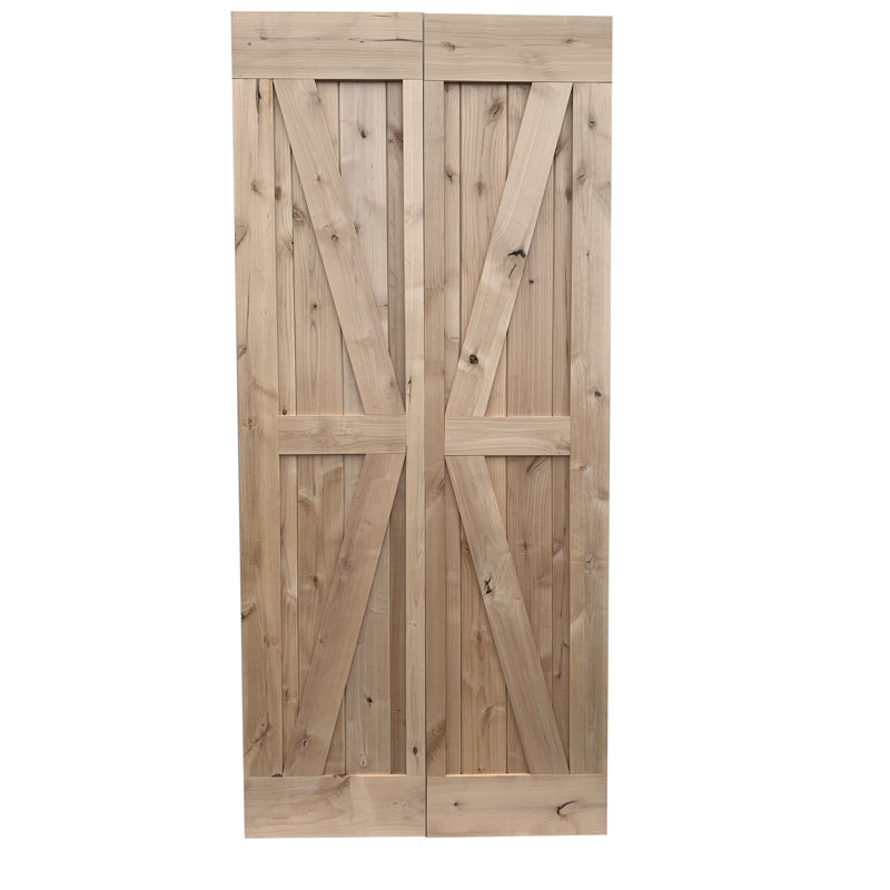 Porte de grange pliante en bois d'aulne avec quincaillerie coulissante en bois, 38 po x 84 po