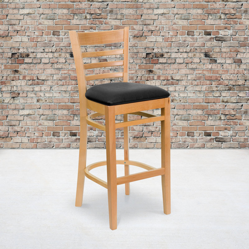 Ladder Back Wooden Restaurant Barstool, Natural, Black