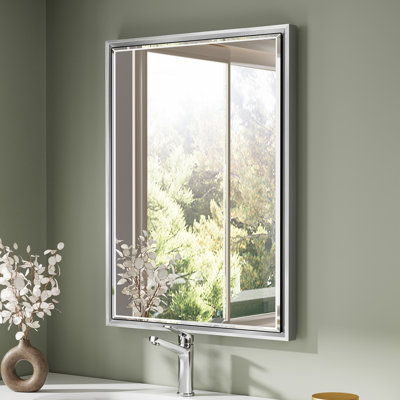 Lohoski Rectangle Wall Mounted Mirror with Aluminum Metal Frame, Beveled Decorative Thin Framed Accent Mirror, Horizontal and Vertical