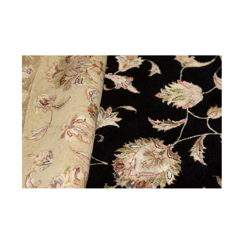 Hand-Knotted High-Quality Black, Ivory, and Brown Round Area Rug