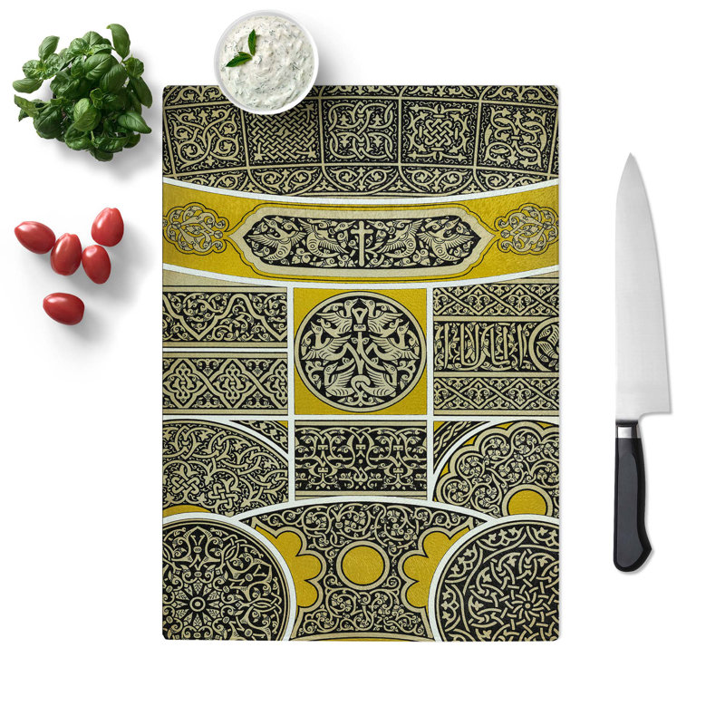 Tempered Glass Arabian Themed Pattern Chopping Board, 28.5 cm W x 39 cm L