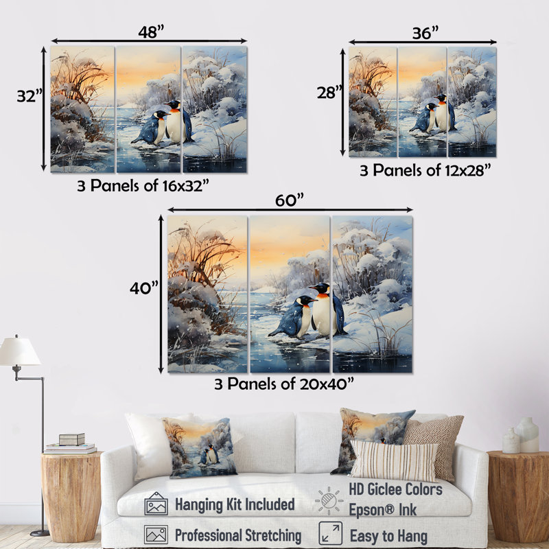 «Penguins Winter Symphony», ensemble d'art mural sur toile, H 32 po x l 48 po