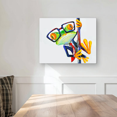 Funny frog with glasses  metal print for home decor