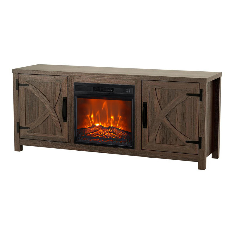 Rustic Fireplace TV Stand, Detachable, White/Grey/Brown, 147x40x62cm, MDF, Living Room, Brown, Yes