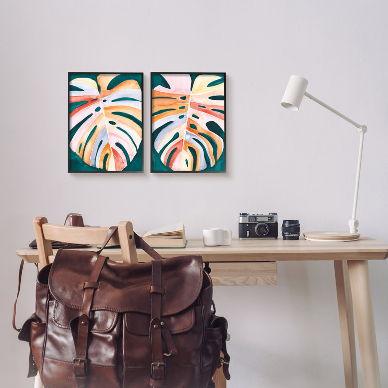 «Stupell Industries Tropical Monstera Leaves», ensemble de 2 giclées encadrées par Jennifer Paxton Parker