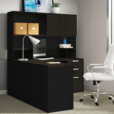 Kadian Modern Reversible L-Shape Corner Desk with Hutch