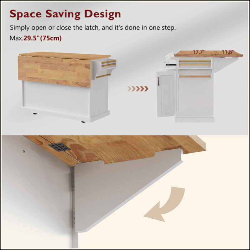54Inch Large Kitchen Island With Rubber Wood Drop Leaf, Embossed Texture Rolling Kitchen Cart On 4 Wheels With 4 Doors And 3 Drawers, Kitchen Island With Storage For Kitchen, Dining Room