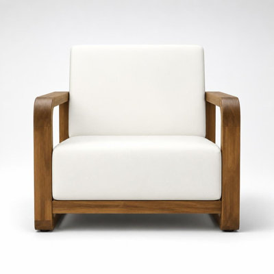 Oversized Outdoor Patio Lounge Chair with Thick All-Weather Cushion, Durable Solid Wood Frame, Deep Seat Armchair