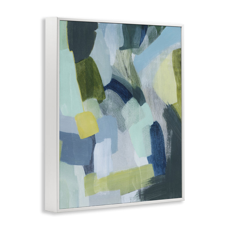 «Layered Green Paint Strokes», art de la giclée encadrée par Grace Popp, Estampe numérique encadrée blanc bord de mer