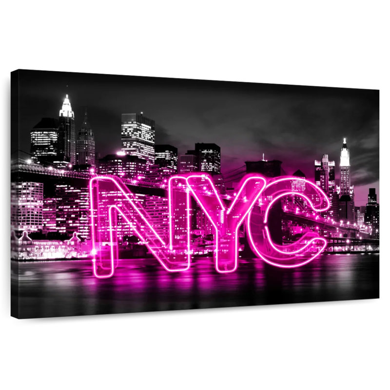 Sirci néon de New York, rose sur fond noir, H 24 po x l 36 po