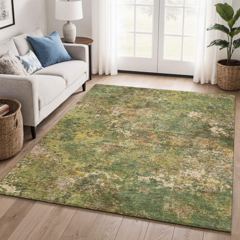 Premium Machine Washable Mayfield abstract Rug, Aloe, 9' x 12'