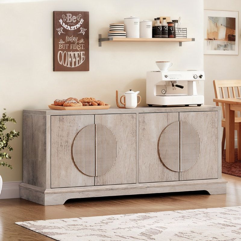 Buffet avec portes à pousser, armoire de rangement avec tablettes réglables