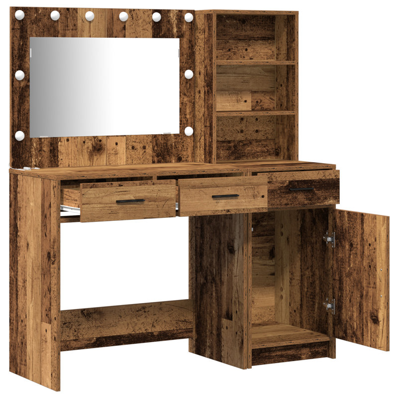Set Of 2 Engineered Wood Dressing Table, Old Wood
