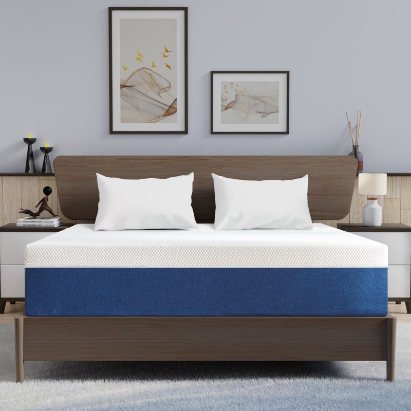 Alwyn Home 10 Inch Blue Medium Firm Gel Memory Foam Mattress With Removable Cover & Fibreglass Free For No-Noise Deeply Safe Sleep