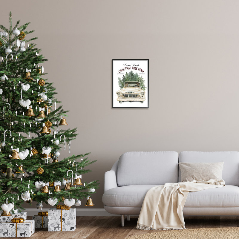 «Christmas Tree Farm Vintage Car Holiday», encadré noir, estampe numérique de Cindy Jacobs, H 20 po x l 16 po x P 1,5 po