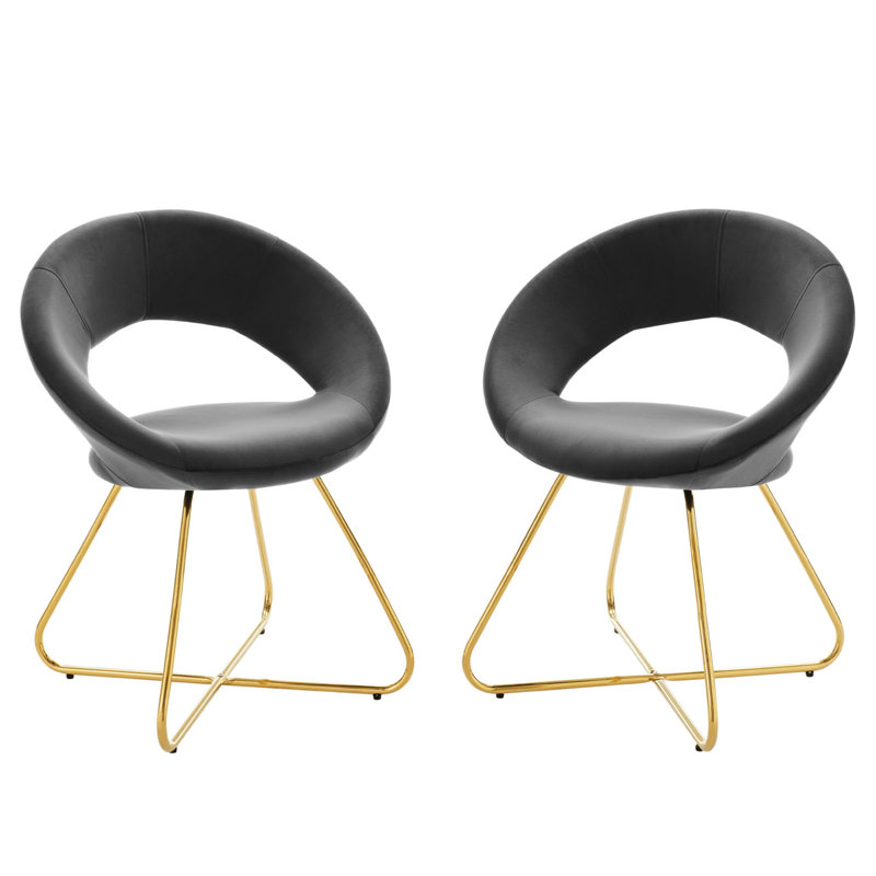 Ensemble de 2 chaises de salle à manger rembourrées Modway Nouvelle, Gris anthracite, Or