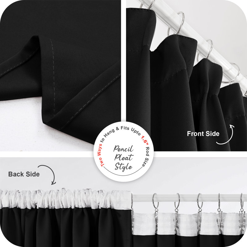 Raigo Blackout Curtain Pair, 42cm Width x 138cm Drop, Black