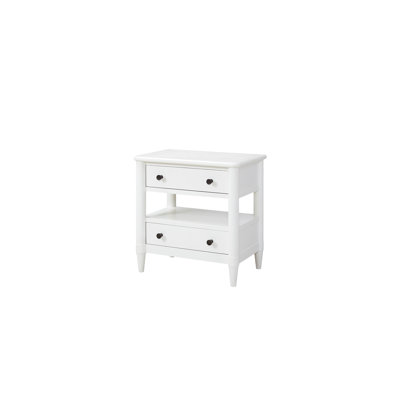 Table de chevet ouverte à 2 tiroirs en blanc - bois massif et tiroirs inférieurs doublés avec quincaillerie et structure personnalisées