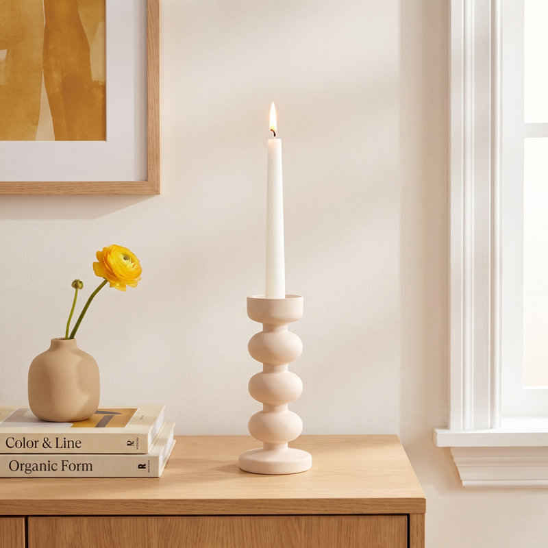 Glass Tabletop Candlestick, Pink