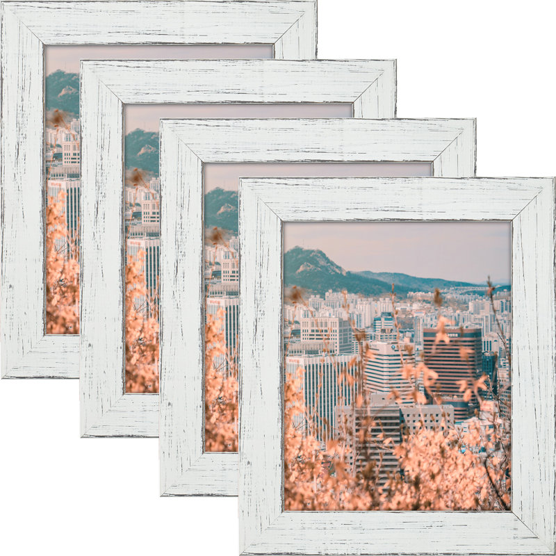 Montreuil White Solid Wood Matte Picture Frame - Set of 4 with Mat, 8" W x 10" H