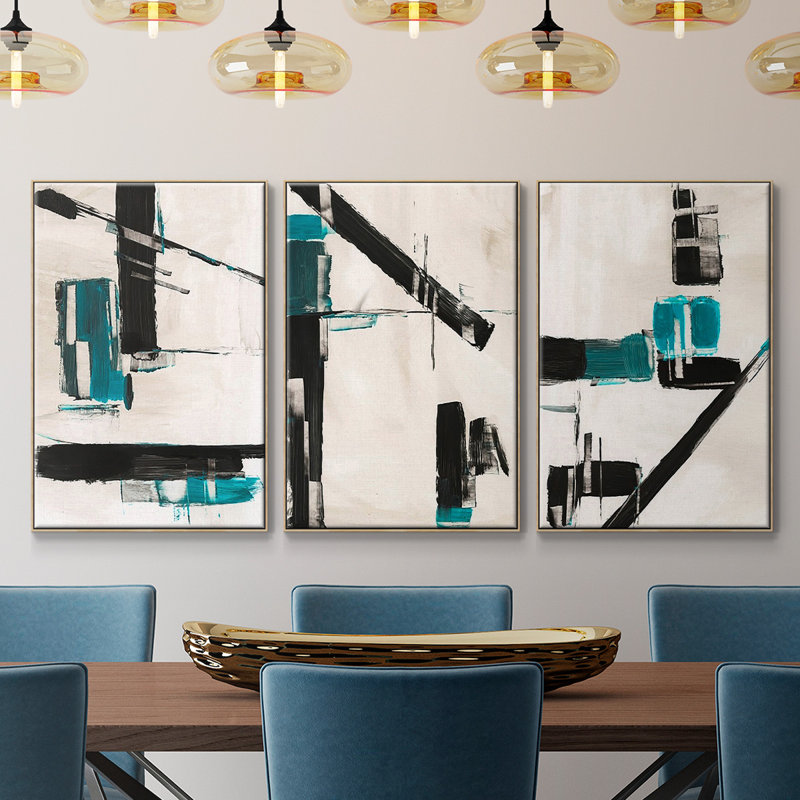 «Geometric Notes I», reproduction encadrée sur toile 3 pièces, Naturel, H 36 po x l 72 po x P 2 po