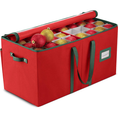 Grande boîte de rangement pour décorations de Noël - Peut contenir 128 décorations de 7,5 cm, avec séparateurs - Boîte de rangement organisatrice pour décorations de Noël, contenant résistant - Poches supplémentaires, double fermeture éclair - Rouge