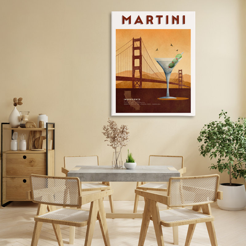 Toile rétro «Martini & Bridge View», conception par Brett Blumenthal, H 30 po x l 24 po