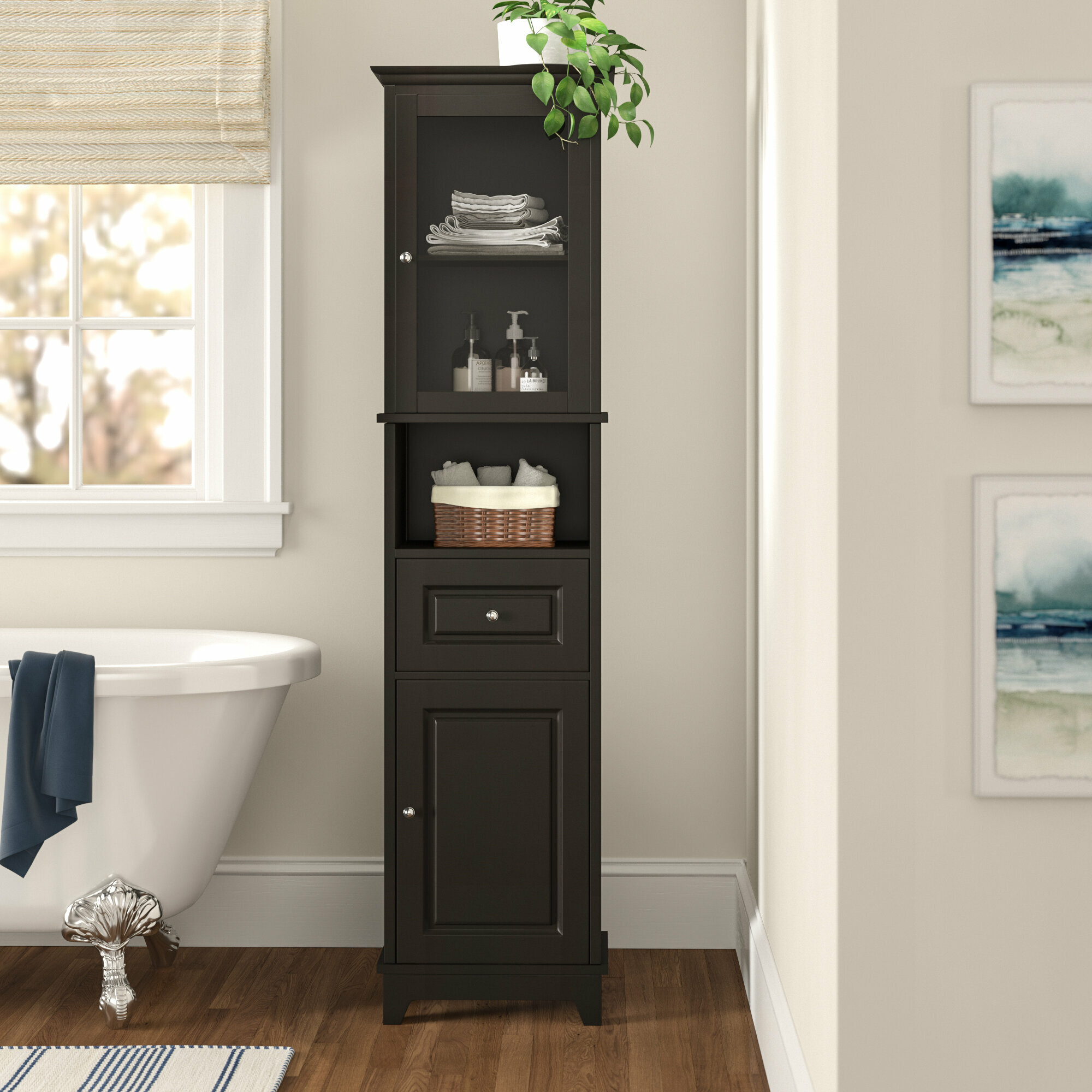 Ebern Designs Calianna Linen Tower Bathroom Cabinet & Reviews