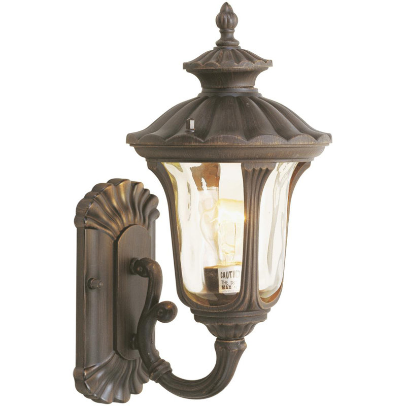 1 Light Outdoor Wall Lantern Pendant with Amber Water Glass Shade, Bronze, 15.50" H x 7.25" W x 7.25" D